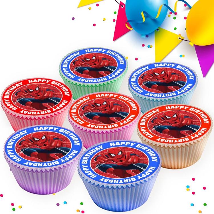 SPIDERMAN BIRTHDAY PARTY PERSONALISED EDIBLE CUPCAKE TOPPERS 7060 SPIDERMAN BIRTHDAY PARTY PERSONALISED EDIBLE CUPCAKE TOPPERS 7060