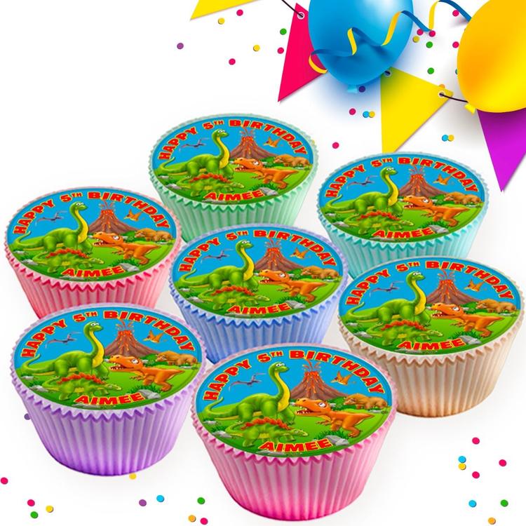 DINOSAUR T REX BIRTHDAY PARTY PERSONALISED EDIBLE CUPCAKE TOPPER R-760 DINOSAUR T REX BIRTHDAY PARTY PERSONALISED EDIBLE CUPCAKE TOPPER R-760