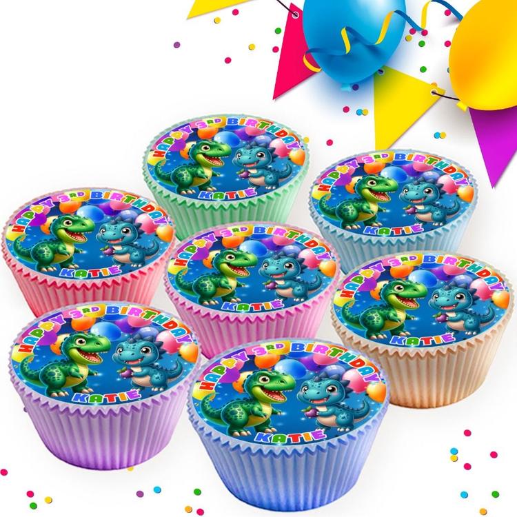DINOSAUR T REX BIRTHDAY PARTY PERSONALISED EDIBLE CUPCAKE TOPPER T-9637 DINOSAUR T REX BIRTHDAY PARTY PERSONALISED EDIBLE CUPCAKE TOPPER T-9637