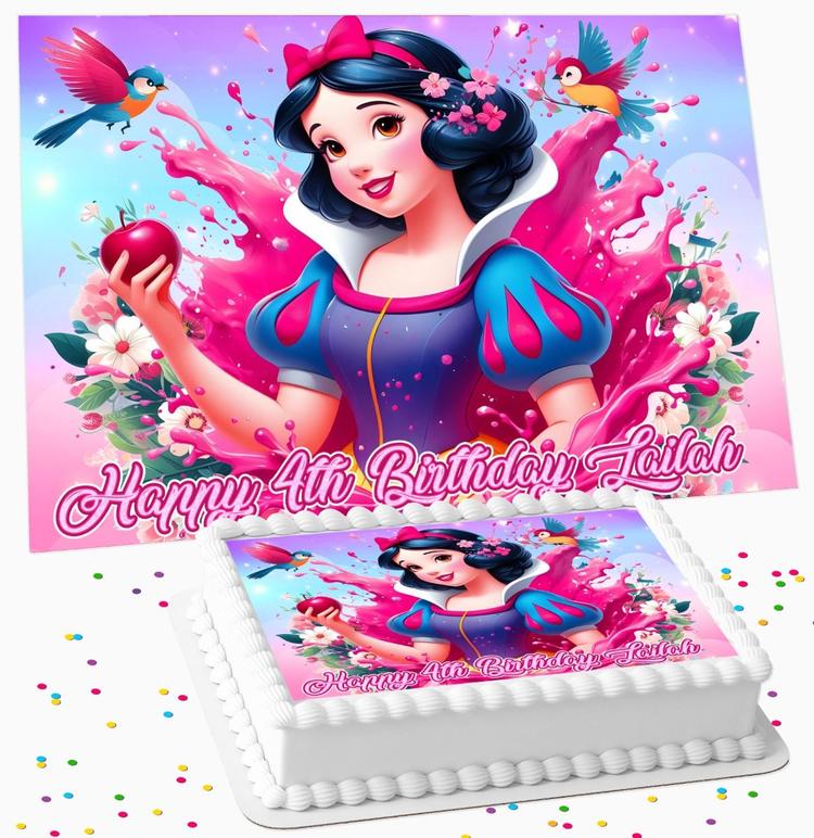 SNOW WHITE BIRTHDAY PERSONALISED ICING EDIBLE COSTCO / A4 RECTANGLE / 7.5 INCH SQUARE CAKE TOPPER GC-204 SNOW WHITE BIRTHDAY PERSONALISED ICING EDIBLE COSTCO / A4 RECTANGLE / 7.5 INCH SQUARE CAKE TOPPER GC-204
