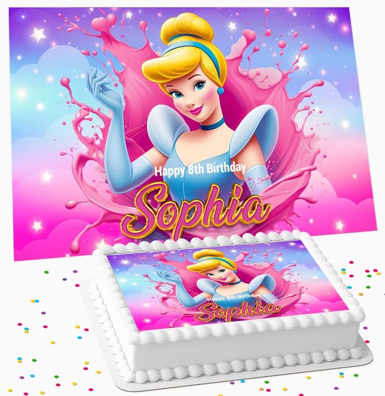 CINDERELLA BIRTHDAY PERSONALISED ICING EDIBLE COSTCO / A4 RECTANGLE / 7.5 INCH SQUARE CAKE TOPPER GC-202 CINDERELLA BIRTHDAY PERSONALISED ICING EDIBLE COSTCO / A4 RECTANGLE / 7.5 INCH SQUARE CAKE TOPPER GC-202