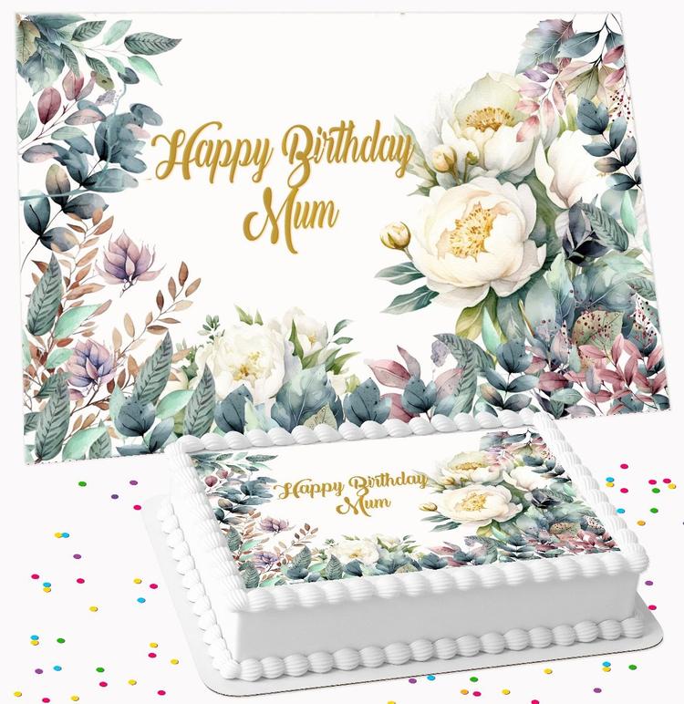 FLOWERS PERSONALISED ICING EDIBLE COSTCO / A4 RECTANGLE / 7.5 INCH SQUARE CAKE TOPPER GC-90 FLOWERS PERSONALISED ICING EDIBLE COSTCO / A4 RECTANGLE / 7.5 INCH SQUARE CAKE TOPPER GC-90