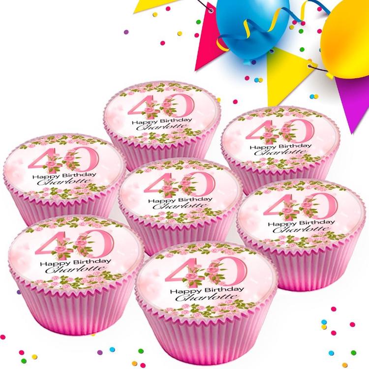 PINK FLOWERS BIRTHDAY PARTY EDIBLE CUPCAKE TOPPERS E-439 PINK FLOWERS BIRTHDAY PARTY EDIBLE CUPCAKE TOPPERS E-439