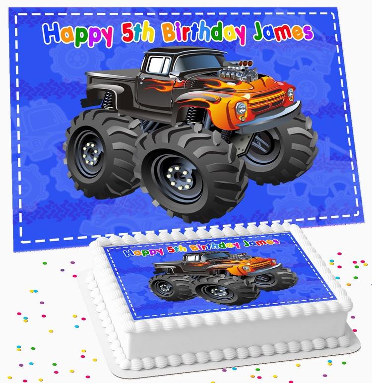 MONSTER TRUCKS PERSONALISED BIRTHDAY ICING EDIBLE COSTCO / A4 RECTANGLE / 7.5 INCH SQUARE CAKE TOPPER MT-07 MONSTER TRUCKS PERSONALISED BIRTHDAY ICING EDIBLE COSTCO / A4 RECTANGLE / 7.5 INCH SQUARE CAKE TOPPER MT-07