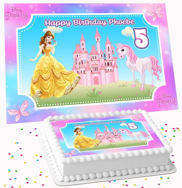 PRINCESS BELLE BIRTHDAY PERSONALISED ICING EDIBLE COSTCO / A4 RECTANGLE / 7.5 INCH SQUARE CAKE TOPPER GC-219 PRINCESS BELLE BIRTHDAY PERSONALISED ICING EDIBLE COSTCO / A4 RECTANGLE / 7.5 INCH SQUARE CAKE TOPPER GC-219