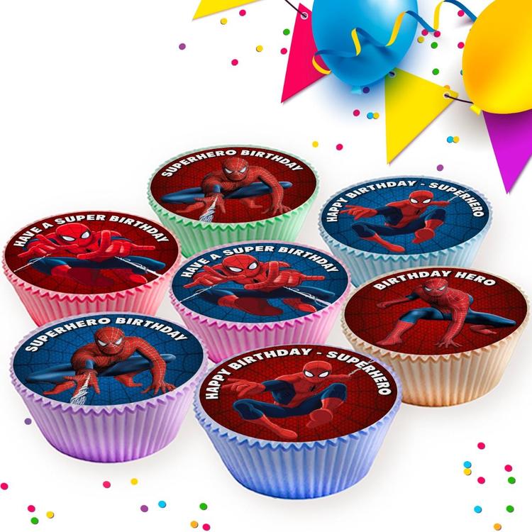 SPIDERMAN MIXED BIRTHDAY PARTY PERSONALISED EDIBLE CUPCAKE TOPPERS SM60 SPIDERMAN MIXED BIRTHDAY PARTY PERSONALISED EDIBLE CUPCAKE TOPPERS SM60