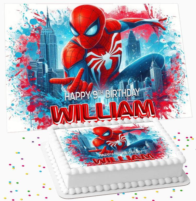 SPIDERMAN BIRTHDAY PERSONALISED ICING EDIBLE COSTCO / A4 RECTANGLE / 7.5 INCH SQUARE CAKE TOPPER GC-469 SPIDERMAN BIRTHDAY PERSONALISED ICING EDIBLE COSTCO / A4 RECTANGLE / 7.5 INCH SQUARE CAKE TOPPER GC-469