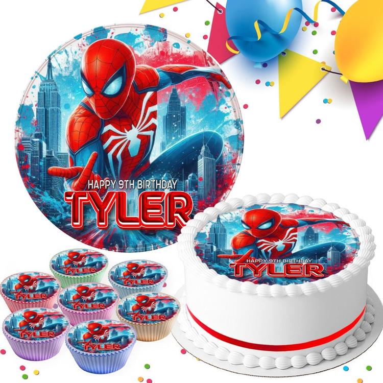 SPIDERMAN BIRTHDAY PARTY PERSONALISED EDIBLE CAKE & CUPCAKE TOPPER TSR-789 SPIDERMAN BIRTHDAY PARTY PERSONALISED EDIBLE CAKE & CUPCAKE TOPPER TSR-789