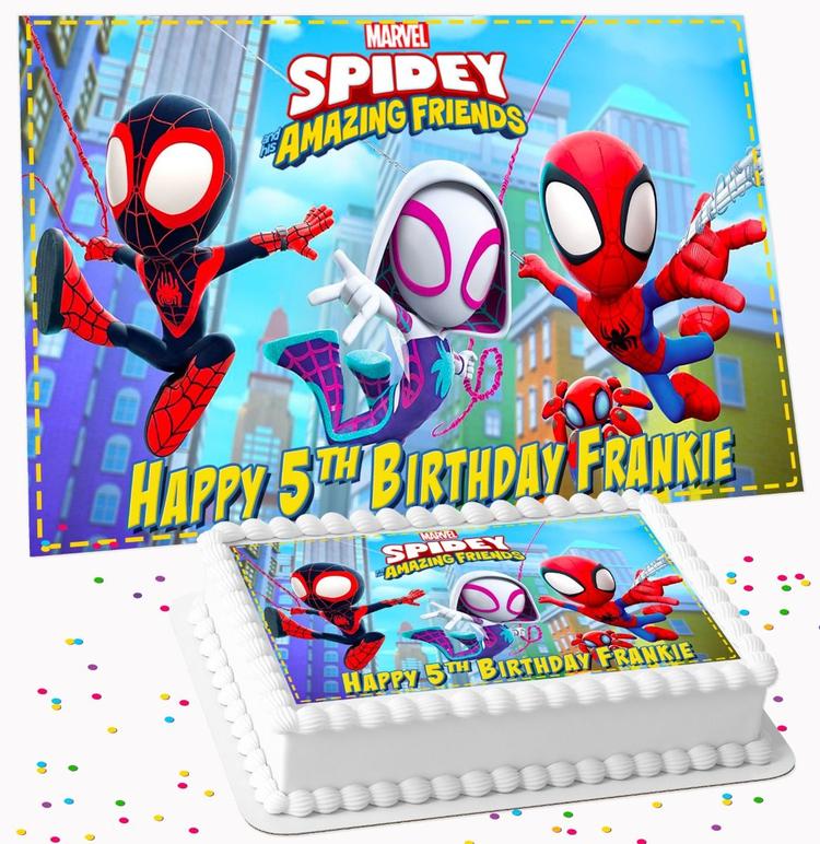 SPIDEY & FRIENDS BIRTHDAY PERSONALISED ICING EDIBLE COSTCO / A4 RECTANGLE / 7.5 INCH SQUARE CAKE TOPPER GC-358 SPIDEY & FRIENDS BIRTHDAY PERSONALISED ICING EDIBLE COSTCO / A4 RECTANGLE / 7.5 INCH SQUARE CAKE TOPPER GC-358