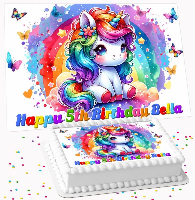 UNICORN PERSONALISED ICING EDIBLE COSTCO / A4 RECTANGLE / 7.5 INCH SQUARE CAKE TOPPER GC-447 UNICORN PERSONALISED ICING EDIBLE COSTCO / A4 RECTANGLE / 7.5 INCH SQUARE CAKE TOPPER GC-447