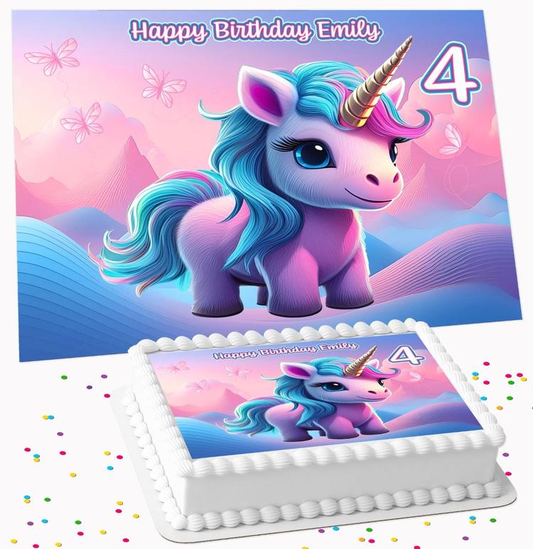 UNICORN PERSONALISED ICING EDIBLE COSTCO / A4 RECTANGLE / 7.5 INCH SQUARE CAKE TOPPER GC-444 UNICORN PERSONALISED ICING EDIBLE COSTCO / A4 RECTANGLE / 7.5 INCH SQUARE CAKE TOPPER GC-444
